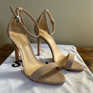 NWOT SCHUTZ Cadey-Lee Tan Suede Heeled Sandals